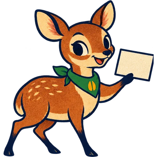 Kancil the mouse-deer holding up a clue card